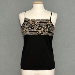 Boutique Essentials Women Top L  Black Lace Trim Cami Tank Whimsigoth Dark Fairy